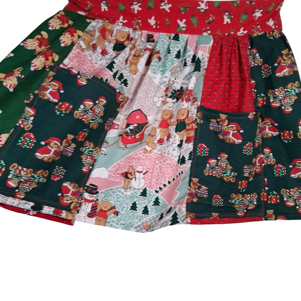 Handmade Christmas Teddy Bear Apron Patchwork Holiday One Of A Kind Homemade - Picture 2 of 15